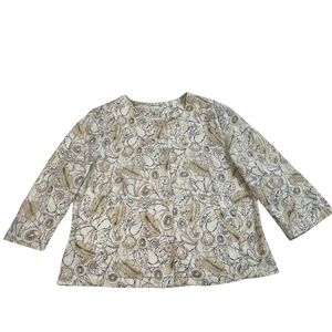 Feminine Floral Print Linen Blend Blazer Jacket Women's XL | Cottagecore Neutral